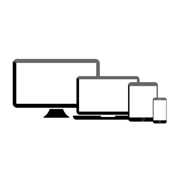 ilustrações, clipart, desenhos animados e ícones de conjunto de monitor de computador realista, laptop, tablet e celular com tela branca vazia. vários moderno aparelho eletrônico isolado no fundo branco. - retina display illustrations