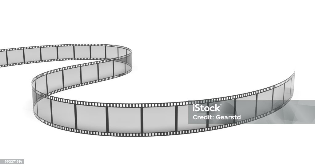 rendu 3D d’une bande de film unique disposée en se transforme et se penche sur fond blanc - Photo de Film cinématographique libre de droits