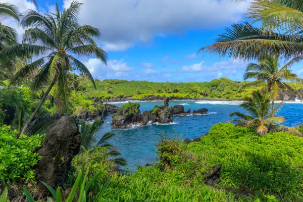 Waianapanapa State Park, located just off the Hana Highway on the outskirts of Hana