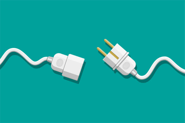 Electrical outlet and plug unplugged. Electrical outlet and plug unplugged. 404 error, page not found, connection error or time out. Vector illustration in flat design. wired stock illustrations