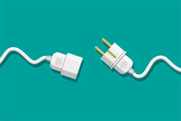 Vector illustration of Electrical outlet and plug unplugged.