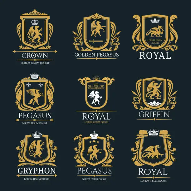 Vector illustration of Heraldic royal animals vector isolated icons