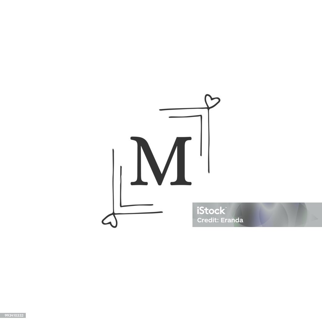 Lovely Letter M Logo In A Square Frame Of Heart Stock Illustration ...