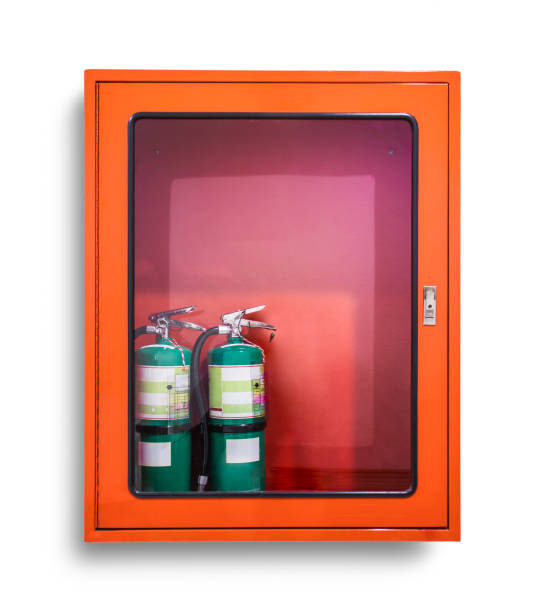 istock Two green fire extinguishers is in the red cabinet 993416782