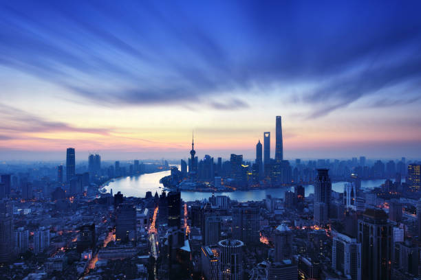 istock Shanghai Skyline Panoramic at Dawn in Dramatic Sky, China 993426826