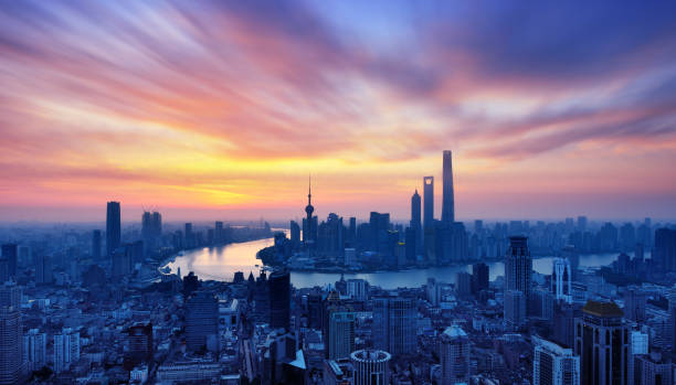 istock Shanghai Skyline Panoramic at Sunrise in Dramatic Sky, China 993426960