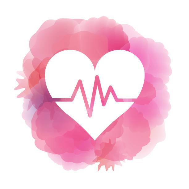 ilustrações, clipart, desenhos animados e ícones de ícone de batimento cardíaco no fundo aquarela - human heart red vector illustration and painting