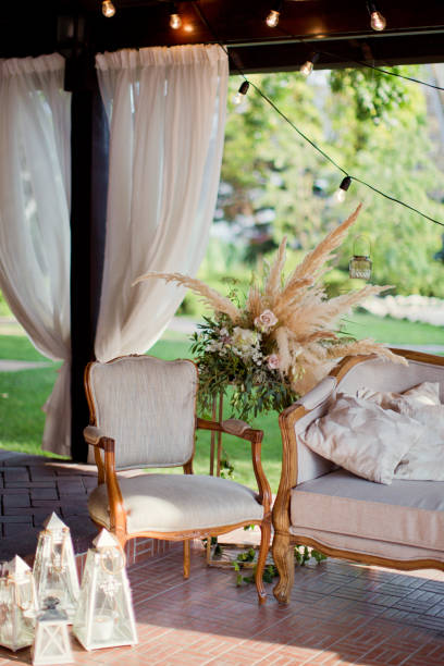 istock wedding lounge zone with sofa, boudoir table and lights 993432796