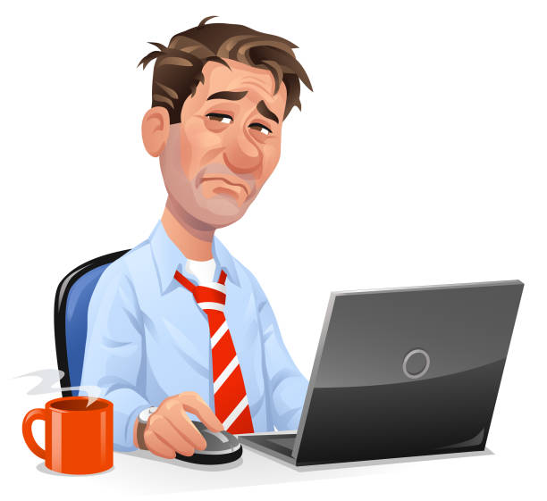 illustrations, cliparts, dessins animés et icônes de homme fatigué de travail à ordinateur portable - men necktie isolated white background