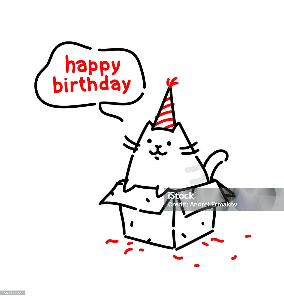 Cartoon Funny Cat Congratulates On His Birthday Vector Flat Illustration  The Character Is Isolated On A White Background Kitty In The Box Cats Life  Character For The Site And Print Postcards Gift