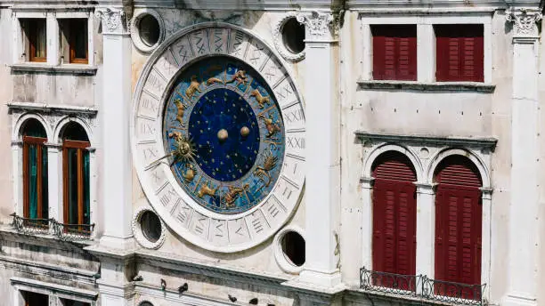 The zodiac clock of Saint Mark's Clock Tower in Saint Mark's Square in Venice, Italy