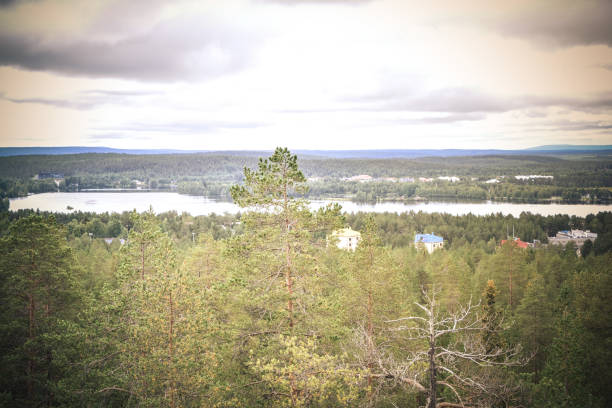 Rovaniemi, Finland - August 26. 2017: View at the Kemi river from the tower in the woods.