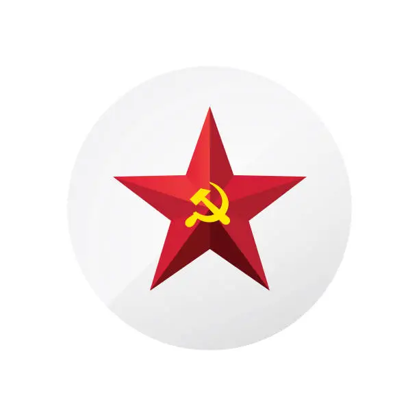 Vector illustration of Red star with a sickle and a hammer. Symbol of the USSR and communism. Vector sign isolated on white background. A symbol of the Cold War. February 23. Symbol of the Armed Forces of the Soviet Union.