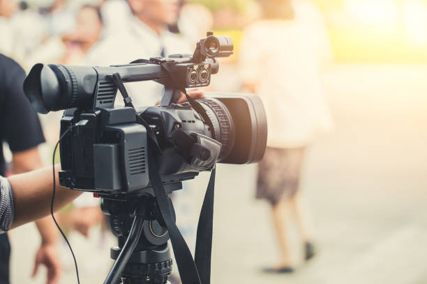 istock Video media camera man record working broadcast in live streaming online 993463688