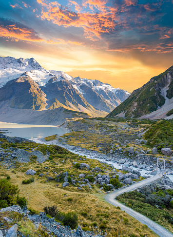 New Zealand scenic mountain landscape at Mount Cook  at summer