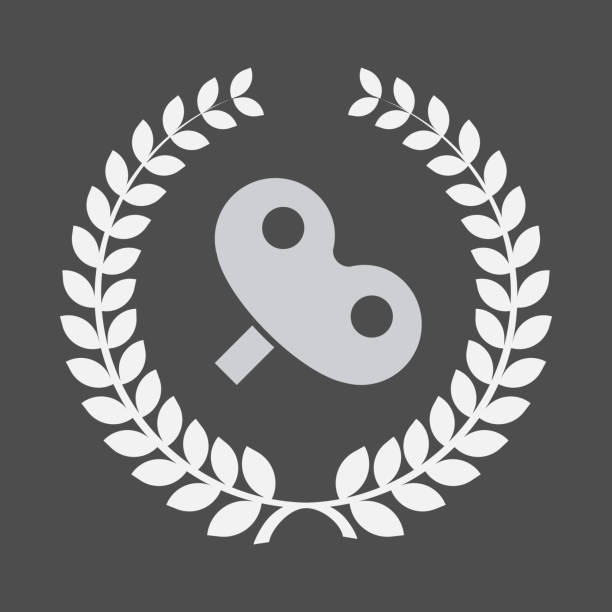 Isolated laurel wreath with a toy crank Illustration of an isolated laurel wreath with a toy crank old wind up clocks stock illustrations