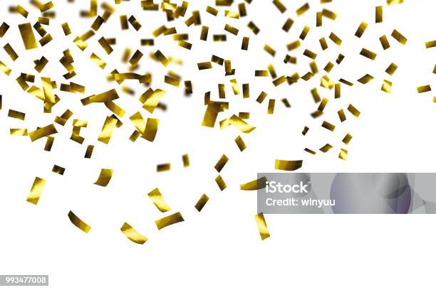 Raining Of Golden Confetti Stock Photo - Download Image Now - Confetti, Gold - Metal, Gold Colored