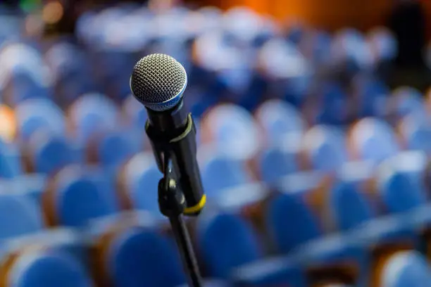 Microphone close up at the conference hall