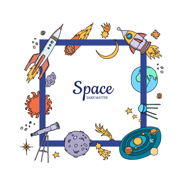 Vector hand drawn space elements flying Vector hand drawn space elements flying around frame with place for text illustration astronaut borders stock illustrations
