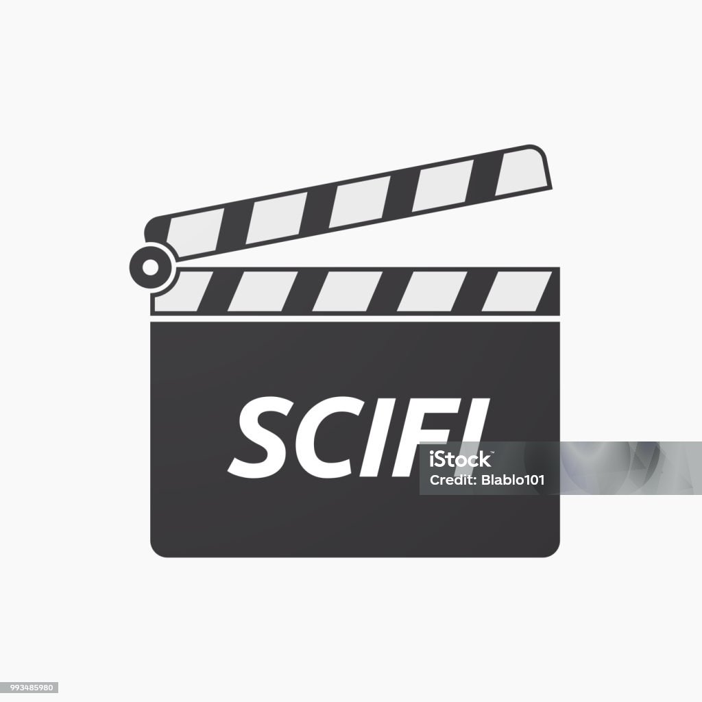 Isolated clapper board with    the text SCIFI Illustration of an isolated clapper board with    the text SCIFI Art stock vector