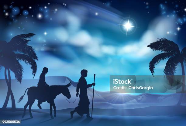 Nativity Mary And Joseph Christmas Illustration Stock Illustration - Download Image Now - Nativity Scene, Walking, Christmas