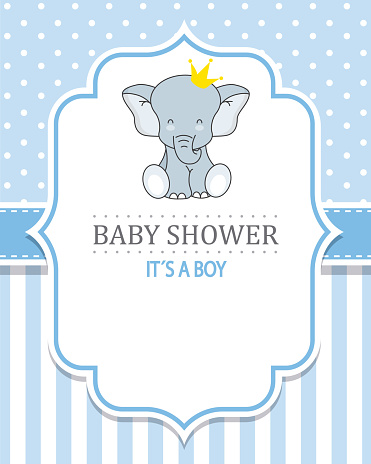 baby shower boy. Cute Elephant with crown. space for text