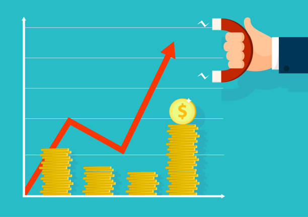 istock Graphic go up. Businessman holds magnet and attract good luck. Business chart goes upwards. Vector illustration design. 993520604