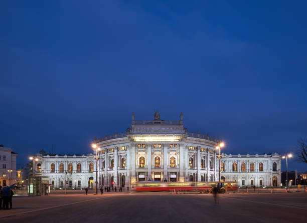 Panoramic image of Burgtheater (Imperial Court Theatre) in Vienna, Austria Panoramic image of Burgtheater (Imperial Court Theatre) in Vienna, Austria, at night burgtheater vienna stock pictures, royalty-free photos & images
