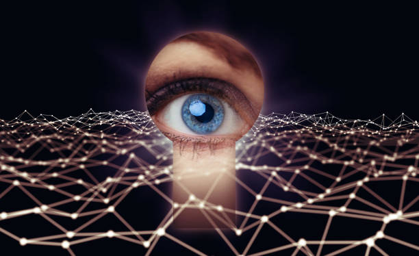 Eye looking thorough a keyhole. Network security concept. Eye looking thorough a keyhole. Network security concept. woman spying through a keyhole stock pictures, royalty-free photos & images