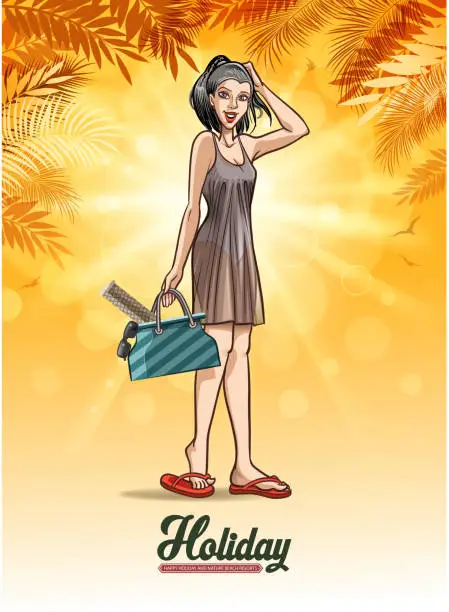 Vector illustration of tropic beach girl