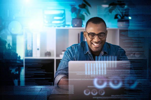 Looks like a software issue I can fix with ease Shot of a programmer working on a computer code at night stubble male african ethnicity facial hair stock pictures, royalty-free photos & images