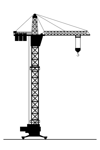 Silhouette of Construction crane isolated on white background,flat vector illustration