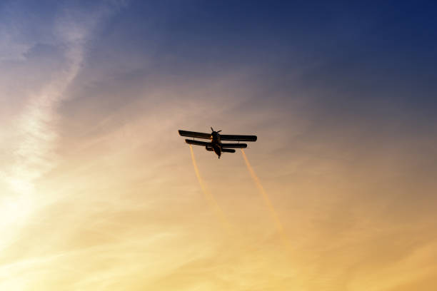 istock Biplane flying in the vibrant sunse 993578240