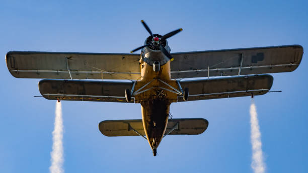 istock Biplane flying in the sunset 993578684