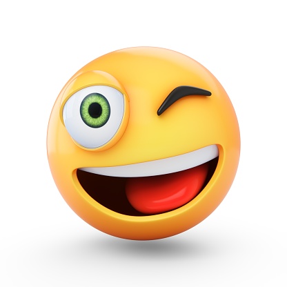 3D Rendering winking emoji isolated on white background.