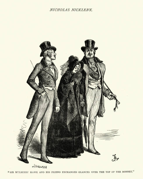 illustrations, cliparts, dessins animés et icônes de charles dickens, nicholas nickleby, sir mulberry hawk ont échangé des regards - dandy