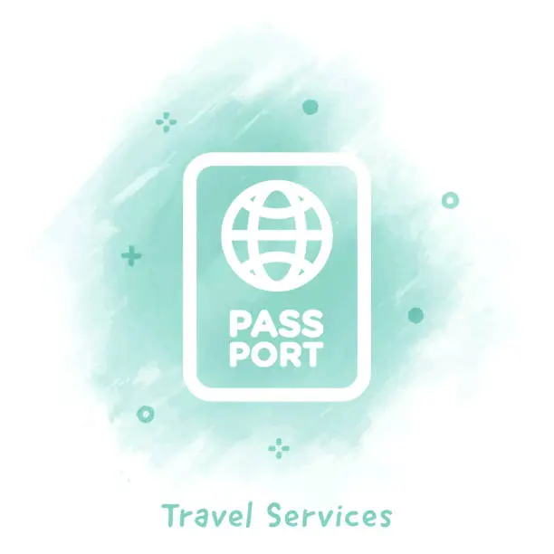 Vector illustration of Passport Line Icon Watercolor Background