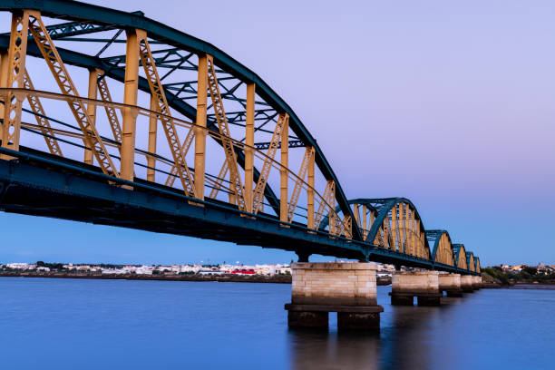 Rail bridge in Portimao, Portugal, sunset