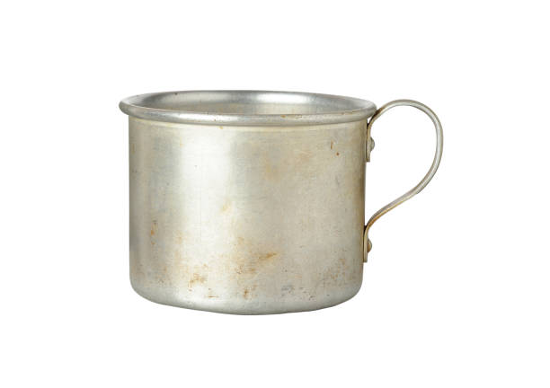 aluminum mug, old on white background