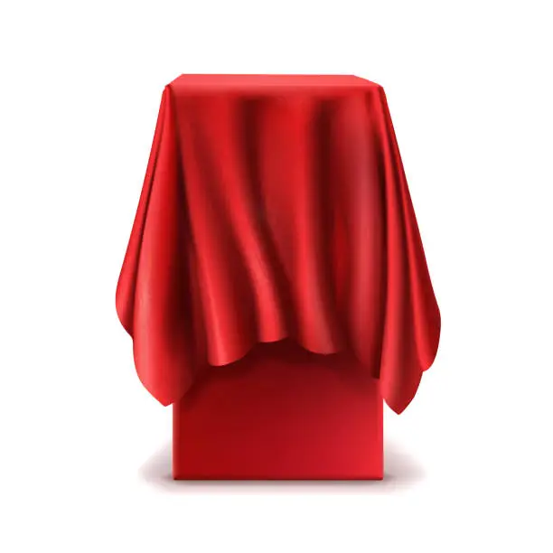 Vector illustration of Vector realistic stand covered with red silk cloth