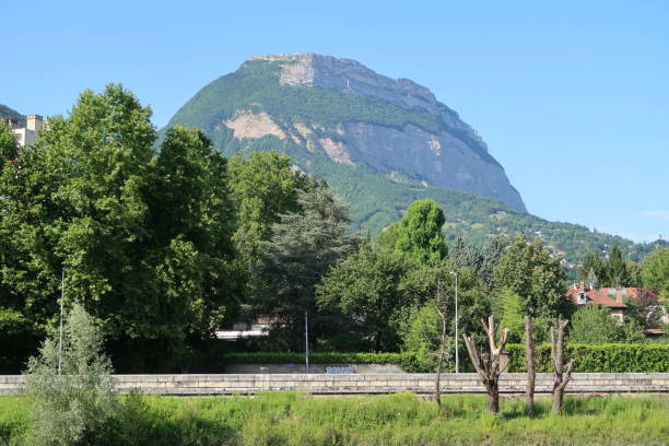 view on the dent de crolles in the chartreuse mountain - crolles imagens e fotografias de stock