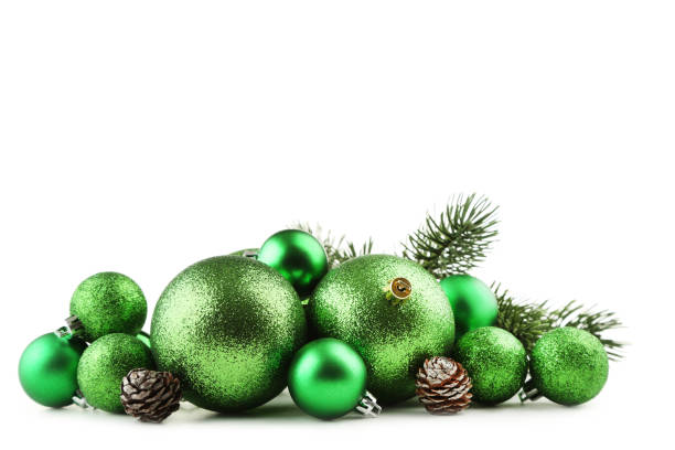istock Green christmas baubles with cones isolated on white background 993625394