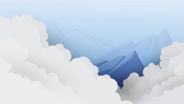 illustrazioni stock, clip art, cartoni animati e icone di tendenza di alte montagne coperte da nuvole - tree reflection lake landscape