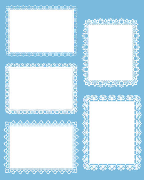 set of laces lace, retro, vintage, decorative light blue vintage wallpaper pattern stock illustrations