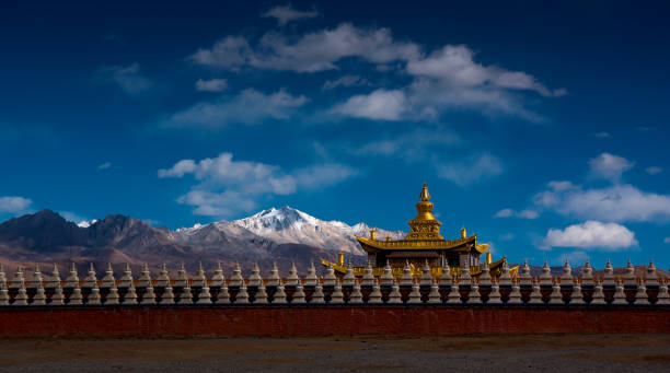 istock The Buddhist temple under the snow mountain 993658390