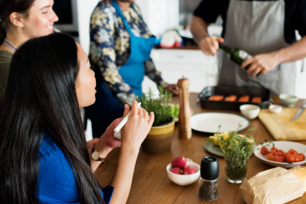 diverse people joining cooking class - home economics class imagens e fotografias de stock