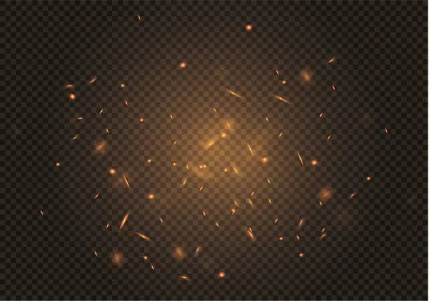 Vector illustration of Flame of fire with sparks on a black background. The texture of the fiery storm.a shot of a flying spark in the air.over a dark night