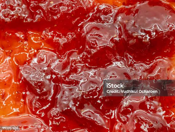 Close Up Of Red Strawberry Jam For Texture And Background Stock Photo - Download Image Now