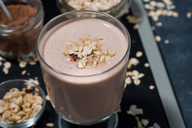 istock chocolate milkshake in a glass, closeup 993719622