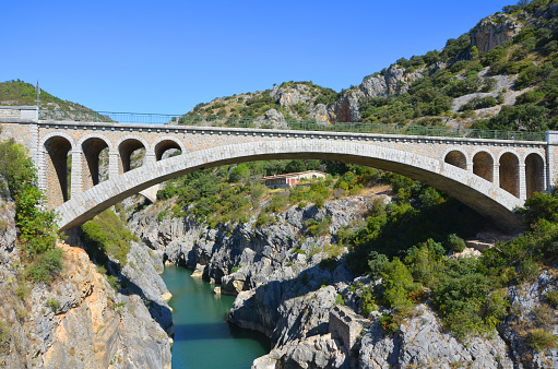 Famous bridge in Saint Guilhem le Désert village, south of France